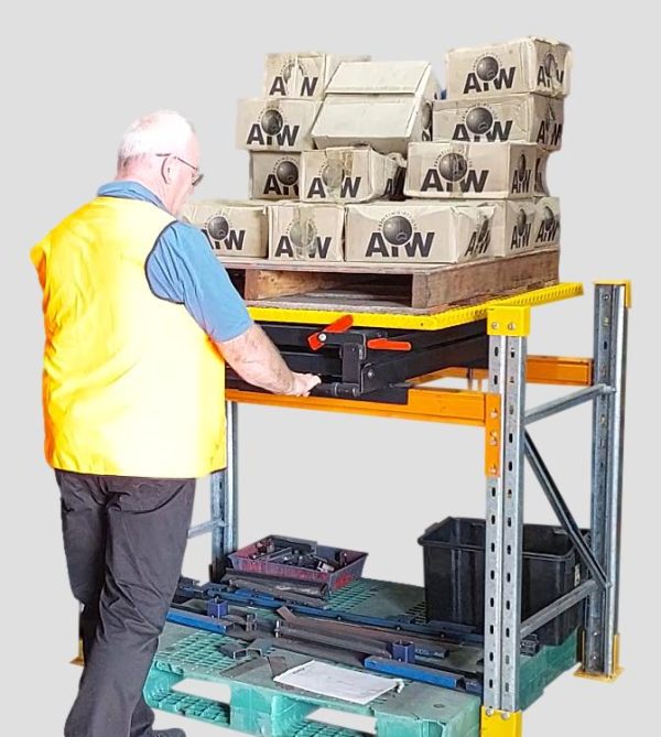Rotolift Racking Pallet Rollout Rotating Pallet Rack System rolls out & rotates the pallet